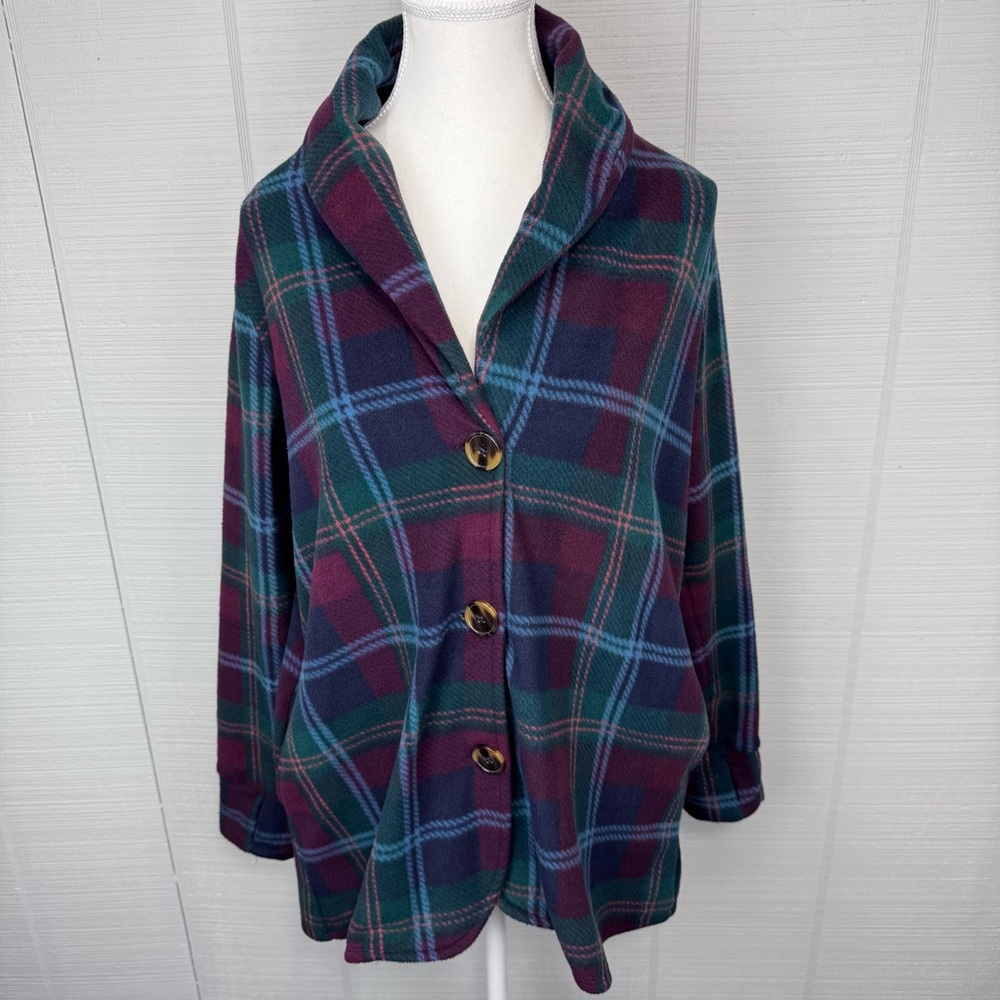 Cuddl Duds Fleecewear With Stretch Multicolor Plaid Lounge Jacket Button Pajama